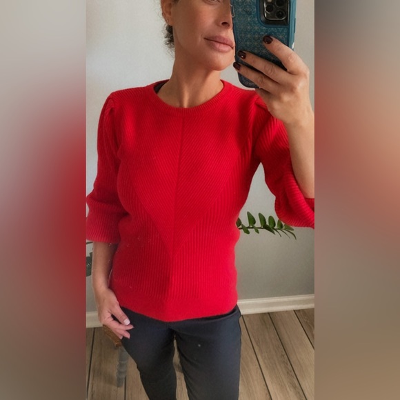 Just In// Bubble Over Ribbed Knit Sweater -Red - Picture 3 of 9